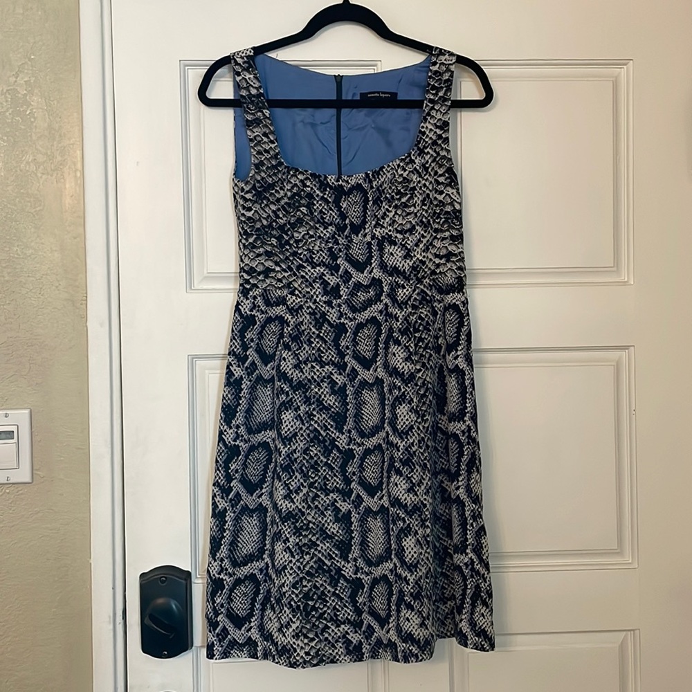 Nanette lepore silk blue snakeskin A line dress